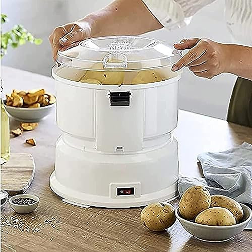 EXQST Pelador de patatas eléctrico, de verduras totalmente automático Operación de un toque, pelado rápido en 1 minuto, pelador de frutas y verduras giratorio automático de acero inoxidable con Capa