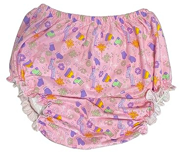 Haian ABDL Adult Incontinence Pull-on PVC & Print Cotton Flannel Pants (XL, Pink)