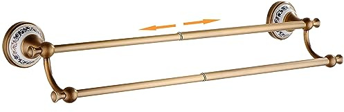 Double barre porte-serviettes en laiton bronze antique, réglable de 39,9 à 70,5 cm, pour porte-serviettes de salle de bain, accessoires muraux de salle de bain, design en porcelaine