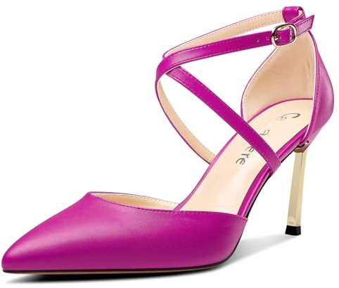 Castamere Donna Alto High Tacco Heel a Punta Pumps Cinturino alla Caviglia Cinturino Incrociato da Matrimonio Dress 8.5 CM Heels Fucsia 39 EU