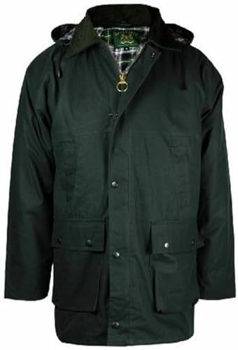 MMK® Men’s Waxed Padded Jacket With Hooded Country Bodywarmer Outdoor Fishing Hunting Shooting Farming Riding Waterproof Winter Coat (Green, 5XL)