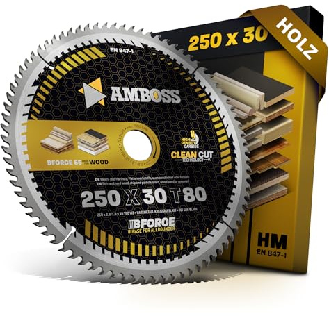Amboss Werkzeuge® Cirkelsågklinga av hårdmetall 250 x 30 mm, tand 80 mm, växeltand för trä, superfintandad, för Dewalt DWE, 7492 Holzkraft, ST 1 Ferm, TSM1033, Holzmann, Atika, Bernardo och Scheppach