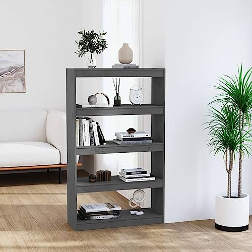 CKioict Eckvitrine Modernes Standregal Wohnzimmermöbel Bücherregal Raumteiler Grau 80x30x135,5 cm Massivholz Kieferfür Wohnzimmer, Schlafzimmer, Büro