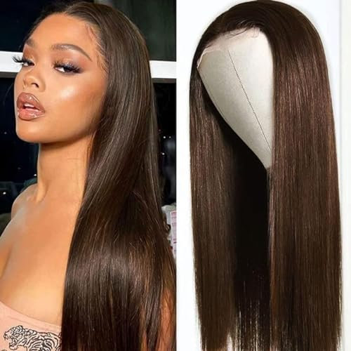 Unipearl Glatt Echthaar Perücke 5x5 HD Lace Front Wig Human Hair 40cm（16 Zoll）,#2 Dunkel Braun Straight Glueless Wig 100% Brasilianisches Echthaar Perücken für Damen 150% Dichte
