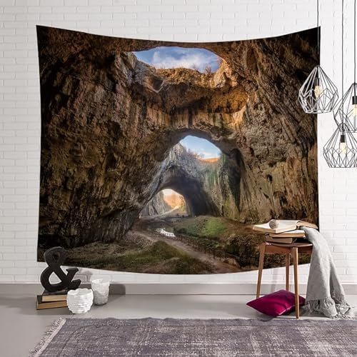 Musihy Landschaft Tapisserie Wandbehang, Wandteppich Natur Höhlenlandschaft Wandteppich für Wohnzimmer, Zuhause, Zimmer, Wanddekoration | 200x200cm