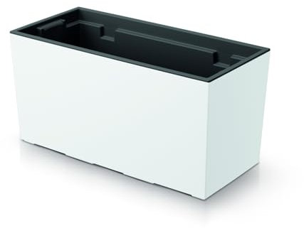 DIKEL Urbi Maceta Alargada - Maceta de Interior y Exterior - Maceta - Maceta de balcón - Maceta Decorativa - DUC400 + Arcilla expandida 1l Caja + Inserto - 185x395x195mm - Blanco
