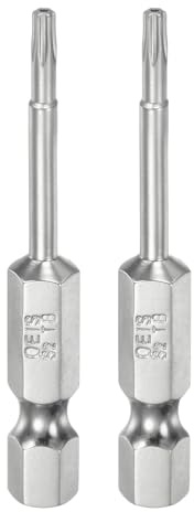 sourcing map 2 punte Torx di sicurezza T8 da 1/4 di pollice con gambo esagonale da 5,1 cm di lunghezza in acciaio S2 magnetico resistente alle manomissioni cacciavite a stella testa Torx con foro per