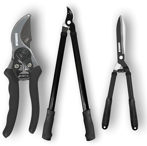 My Garden Hedge Shears Pruner Bypass Loppers Set of 3 – Pruning Secateurs Hedging Shear & Tree Loppers with Ultra Sharp Blade Soft Grip Handle for Cutting, Trimming Shrubs & Bonsai