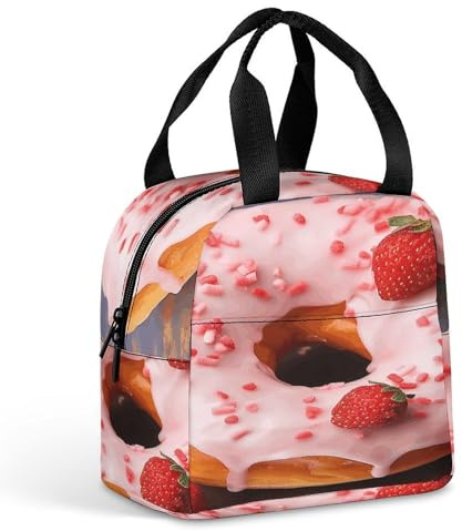 Borsa per il pranzo per donne e uomini, borsa termica per il pranzo con stampa di ciambelle e fragole, borsa termica riutilizzabile