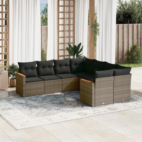THOYTOUI 8-TLG. Garten-Sofagarnitur, Gartengarnitur Set Garten möbel Gartenlounge Set Lounge Set Outdoor Geeignet für Veranda Garten Balkon Terrasse mit Kissen Grau Poly Rattan