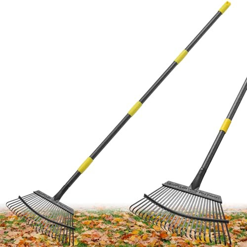 Rechen, 200 cm lang, 25 Zinken, großer Metall-Gartenrechen für Blätter, robuste 45,7 cm breite Rechen für Rasen, Hof-Laubbesen, Strohrechen für Gartenarbeit, Blumenbeete, Strauch