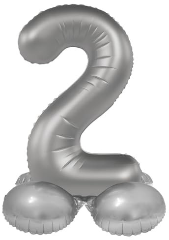 Folat 10532 Zahlen Luftballon Silber Stehender Folienballon Zahl 2 - Moonlight Silver - Satin Gloss - 72 cm - Party Deko Ballon für Kinder Geburtstag Jubiläum, kein Helium erforderlich