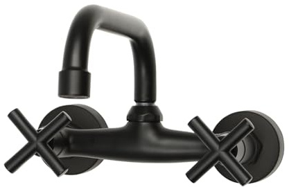 Wasserhahn Wandmontage 360° Drehbar mit 2 Griffen für Küche & Bad, Schwarz | Kupfer und Keramik, Küchenarmatur Wandmontage, Spültischarmatur für Küchenspüle & Waschbecken, NPT1/2'', 14,5-16,5cm
