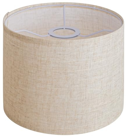 Pantalla de tambor pequeña de lino beige, 22 cm superior x 22 cm inferior x 20 cm de alto, pantalla de repuesto para lámparas de mesa y de pie, lámpara colgante, pantalla hecha a mano, fácil montaje