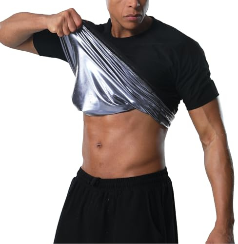 Donaon Chemise de Sauna pour Homme, Combinaison de Sauna à Manches Courtes Gilet d'entraînement Fitness Gym Sport T-Shirt Débardeur de Sudation Compression Body Shaper