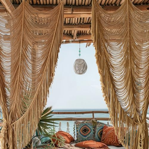 Macrame Curtain Boho Curtain Room Divider Doorway Wall Decor Fiber Yarn Art Craftsmanship Bedroom Wedding Backdrop 41 W x 75 L（1 Panel