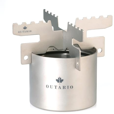 OUTARIO Titan Spirituskocher Set 65g mit Topfkreuz | Deutsches Unternehmen inspiriert durch die kanadische Wildnis