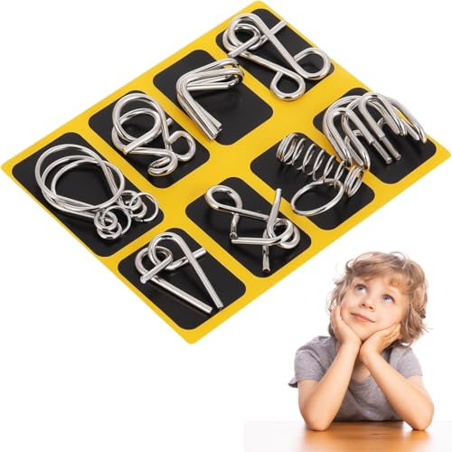 SIVZUMO 8 Stück geschicklichkeitsspiele erwachsene Knobelspiele Set IQ Puzzle Geduldspiele Set 3D Brainteaser Metall Puzzle IQ Spiele Set Geduldspiele für Kinder Geschenke für Erwachsene und Kinder