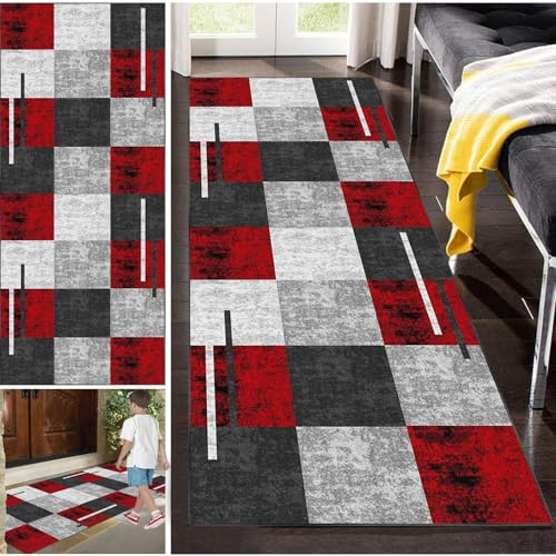 Läufer Teppich Flur Küche Waschbar rutschfest, Flurteppich Läufer Lang, Küchenläufer Abstraktes Geometrisches 50 x 120 cm Teppichmatte Fur Korridor Wohnzimmer Schlafzimmer Meterware Anpassbar