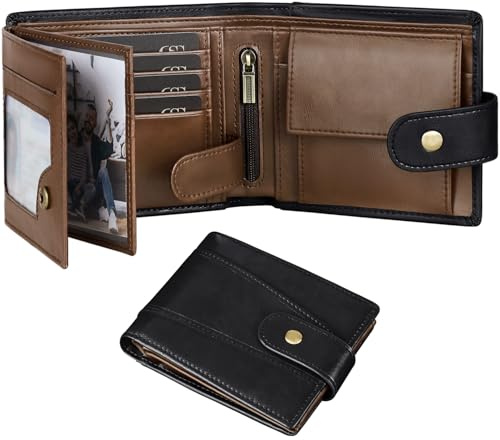 GSG SINCE 1998 Men's Wallets Cowhide Leather Multi-Functional RFID Blocking Wallet with 17 Credit Card Slots, 2 Banknote Compartments, 2 ID Windows, 1 Coin Pocket Black-Brown