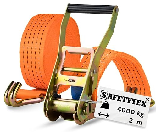 Safetytex Spanngurt 4 t 50 mm 2 m Ratsche Spitzhaken zweiteilig (1 Stück) | 4000 kg Zugkraft, Polyester, Zurrgurt, Transport, Lastensicherung, langlebig, Profiqualität