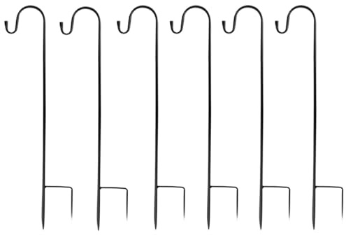 Alytimes Shepherd's Crooks, 6-Pack Height Adjustable Festoon Pole, 80.5 CM Garden Lantern Shepherd's Hook with Base for Hanging Basket Stand, Patio, 4 Sections Stitched