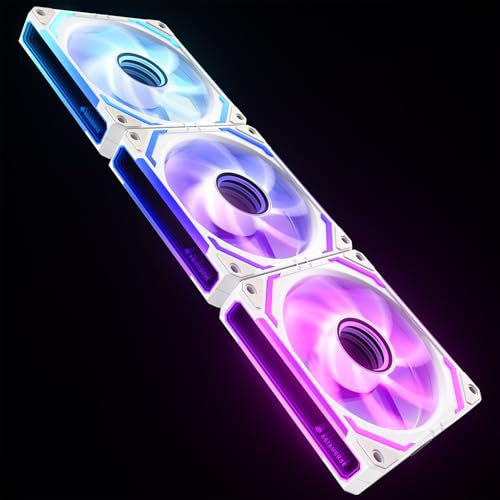 AsiaHorse COSMIQ Ventiladores RGB para PC 120 mm Reverse, set de 3 con conexión en cadena ARGB, espejo infinito, FDB, 2000 RPM, 68,5 CFM, 24 ledes, 4 pines PWM y 5V 3 pines con controlador blanco