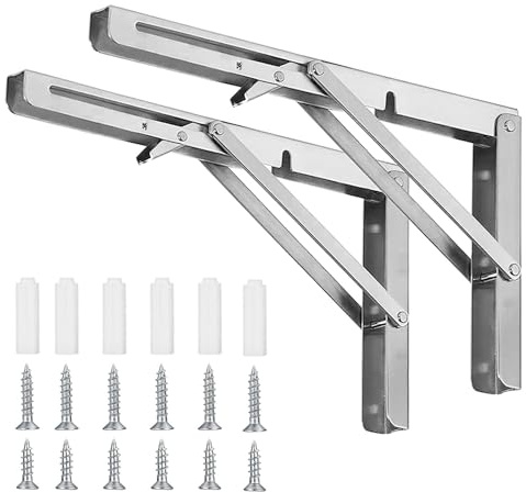 HSEANWWW 2 Stück klappbare Regalhalterung, 16 Zoll, robuste, Edelstahl-Klapphalterung, tragend, 120 kg, wandmontiertes, schwebendes Tischstützscharnier, DIY-Dreieck (Edelstahl, 400 mm）