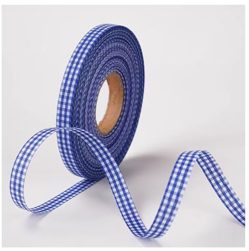 50 Yards Karoband 10 mm Kariert Schleifenband Geschenkband Dunkelblau | Kariertes Band, Vichykaro Dekoband, ohne Draht, Für Geschenk Verpacken, Hochzeit Weihnachten Party Dekoration