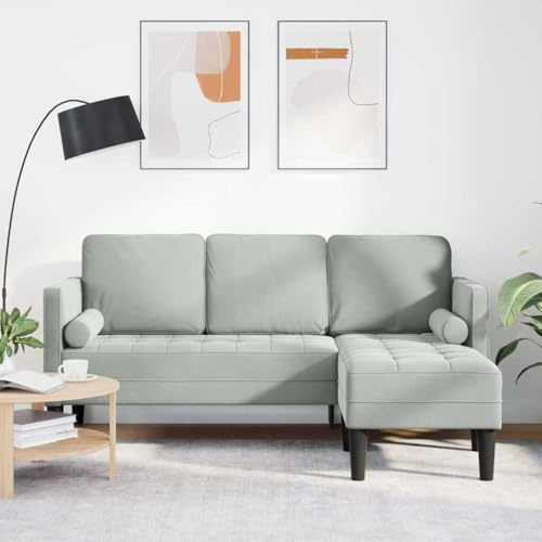 Emmtore Sofa 3-Sitzer mit Chaiselongue L-Form Hellgrau 160 cm Samt Ergonomisches Design | Fleckenresistent Polyester Rechteckige Möbel | Für Innen