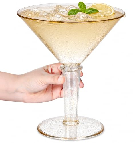 48oz Giant Martini Glass, Plastic Cup for Centerpieces, 1 Pcs (Gold) | Large reusable plastic martini glass for drinks, desserts, flowers, centerpieces and A Tini Bit Older birthday parties