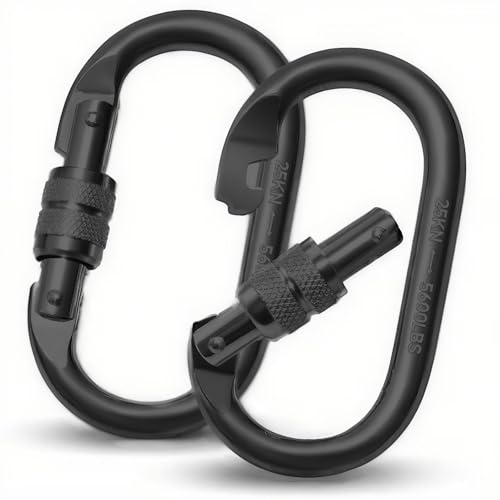 Karabinerhaken Groß, Schwerlast Karabiner mit Schraubverschluss | O-förmige 25 kN Schraubkarabiner aus Stahl, Durchmesser 10mm, 11 x 6 cm für Hängematte, Camping, Schaukel, Wandern