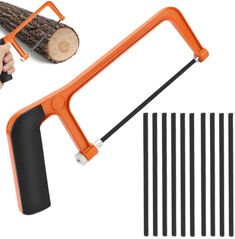 LUMOOM Mini sierra de mano y pequeña sierra para metales, juego de sierra de mano con 10 hojas de sierra intercambiables, sierras curvadas de metal para madera, metal, plástico, cartón