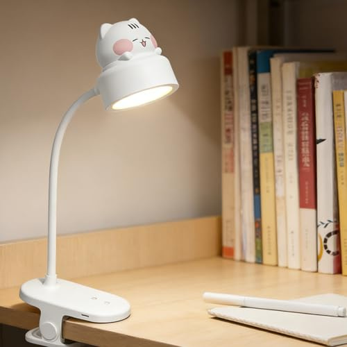 BAIFULAI 2 in 1 Kleiner weißer Bär Leselampe Bett: 360° Flexibel Klemmlampe Bett mit 3 Helligkeit Modi und Typ-C Ladung, USB Wiederaufladbare Klemmleuchte Bettlampe für Studieren Arbeiten(Weiß)