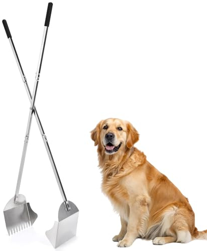 AugFir 48 Metal Pooper Scooper for Large Dogs, Heavy Duty Stainless Steel Dog Pooper Scooper Large Opening Long Handle for Pet Waste Removal, Grass, Dirt, Gravel,Yard, Indoor, Outdoor