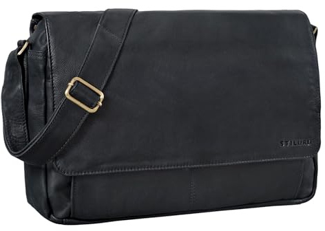 STILORD Como Vintage Umhängetasche Herren Leder Messenger Bag Business Laptoptasche 15,6 Zoll Herren Unitasche Echtleder Schultasche für Büro & Alltag Farbe:schwarz