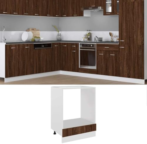 Hoopleep Lyon Armoire de cuisine pour four, micro-ondes, résistante à l'humidité, marron aspect chêne, 60 x 46 x 81,5 cm
