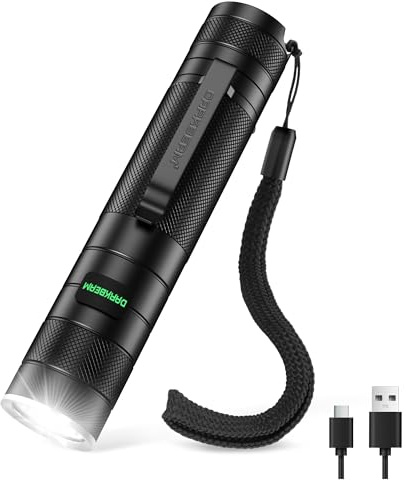 DARKBEAM uppladdningsbar ficklampa med hög lumen, 3 lägen | mini kraftfulla LED-ficklampor, superljus, liten handhållen ficklampa bärbar vattentät för camping, nödsituationer, utomhus