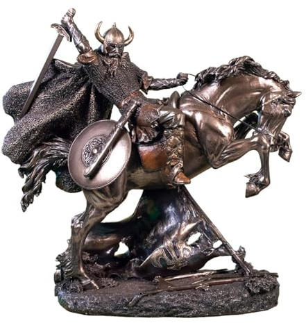 Parastone Wikinger zu Pferd Wikingerkrieger aus Kunststein Bronze-Optik, Deko-Figur bronziert, 26,5 cm