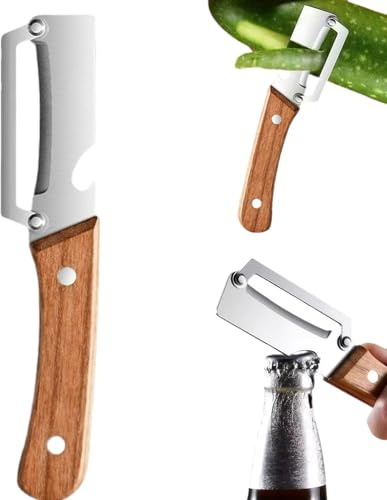 Multifunctional Vegetable Peeler for Kitchen with Stainless Steel Material & Wood Handle - Ergonomic Fruit Slicer, Effortlessly Peel Potatoes, Orange, Carrots and Open Bottles (1)