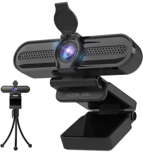 VIZOLINK W4DS PRO 4K webbkamera för PC, USB-webbkamera med mikrofon och integritetsskydd, autofokus korrigering av svagt ljus, 78°FOV, stativ, USB A Plug &Play för videosamtal och streaming, Zoom