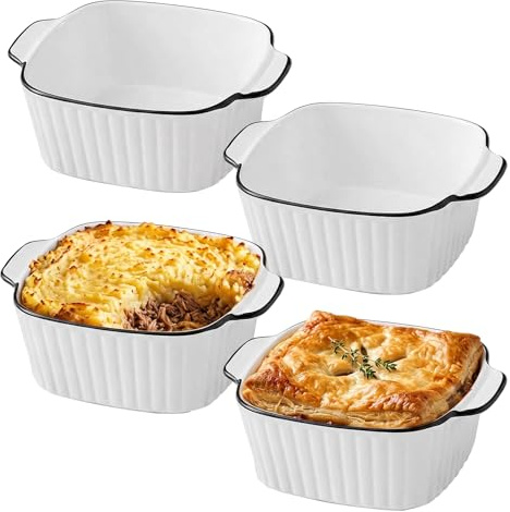 GETRICH 4 Piezas Fuente Horno, Plato Pequeño de Cerámica para Horno con Asas, 14.5 x 11.5 x 5.5cm Fuente Hornoi Ceramica Airfryer para Freidorade de Aire y Microondas