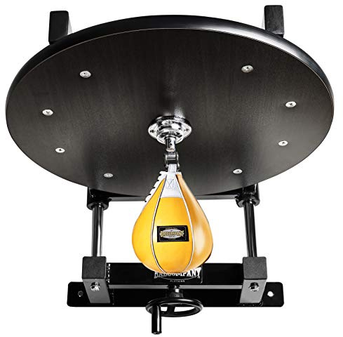Deluxe Speedball Plattform Set inkl. Drehkugellagerung schwarz und Leder Boxbirne medium gelb/Boxapparat für die Wandmontage BCA-38