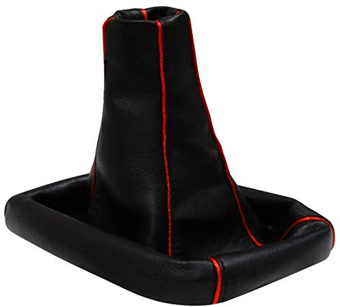 AERZETIX: Soufflet de levier de vitesse en simili cuir noir avec bordure rouge