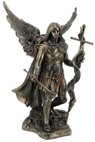 VERONES Statue des Heiligen Erzengels Gabriel, Bronze, Klassisch, ca. 23,5 cm hoch, Kaltguss-Bronze, sehr detailliert