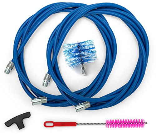 BARETTO Kit Pulizia Stufa a Pellet, Prolunga di 6 Metri per la Pulizia dei Tubi della Canna Fumaria con Curvatura a 90°, Scovolino multiuso, Manico e 1 Scovolo Standard in Nylon da 80 mm (6 M)