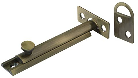 Amig - Pasador de Sobreponer para Puertas Mod.600 - Pestillo de Seguridad Apto para Cierre Horizontal o Vertical - De Latón con Acabado Cuero - Medidas: 40 x 17 mm - Incluye Tirafondos