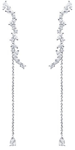 QUKE Damen 925 Sterling Silber Zirkonia Baumeln Lange Ohrhänger hängend Ohrringe Braut Modeschmuck