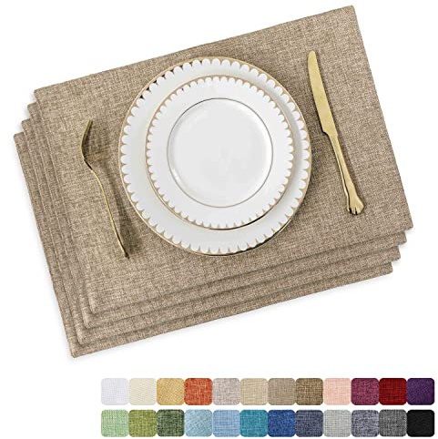 Home Brilliant Linen Placemats Set of 4 Heat Resistant Dining Table Cloth Place Mats Kitchen Table Mats Placemats Table Spring Decor, Natural Linen
