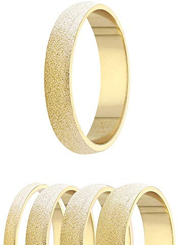 Treuheld® | 925 Sterling Silber RING in GOLD in 48 Größen & Breiten in DIAMANT-OPTIK - goldener Damen-Ring in Größe: 48, 50, 51, 52, 53, 54, 55, 56, 57, 58, 60, 62 - Finger-Ring sandgestrahlt